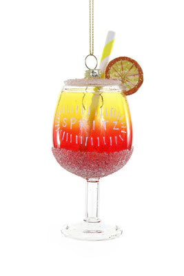 Hand-crafted Aperol Spritz Cocktail Ornament with sparkling orange and glitter details for holiday décor