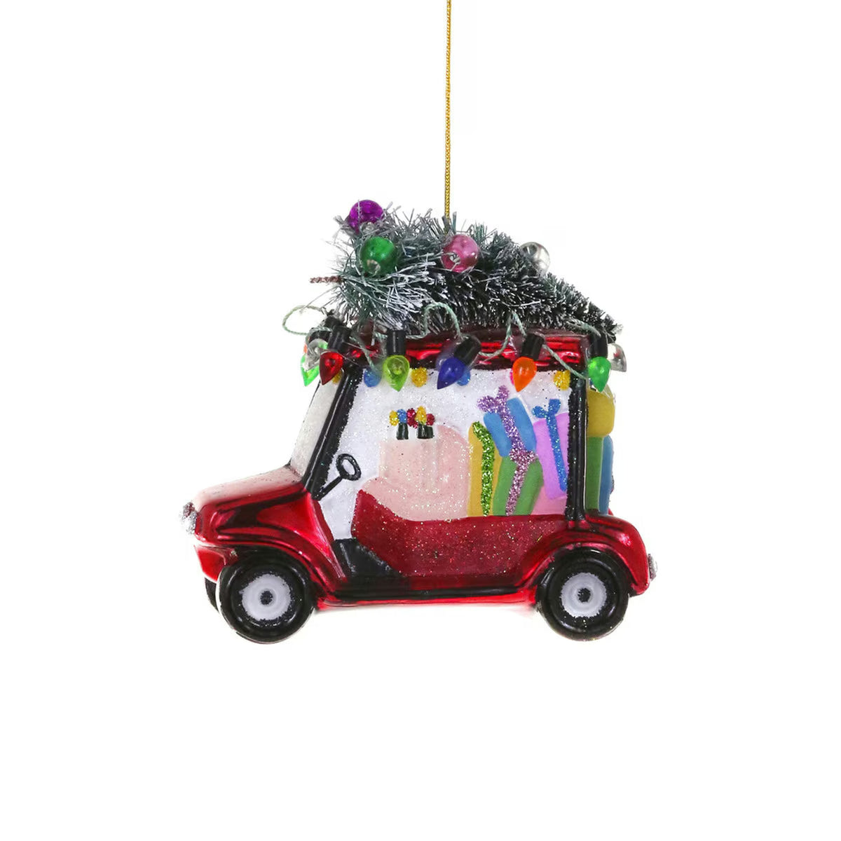 Best Christmas by Par red golf cart Christmas tree ornament with colorful lights and golf bag design