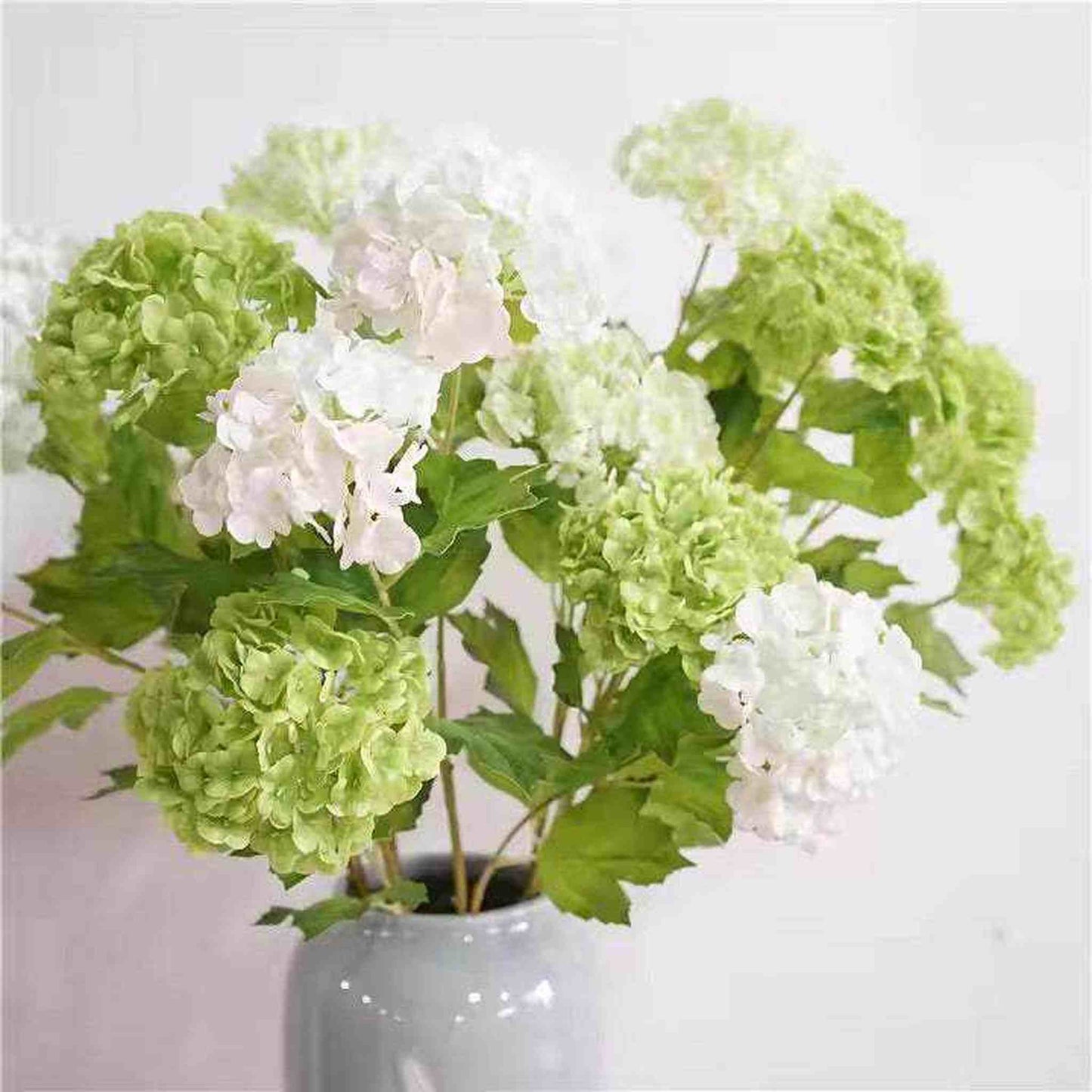 EternaBloom real touch hydrangea artificial flowers in white and green in vase, lifelike and eco-friendly decor