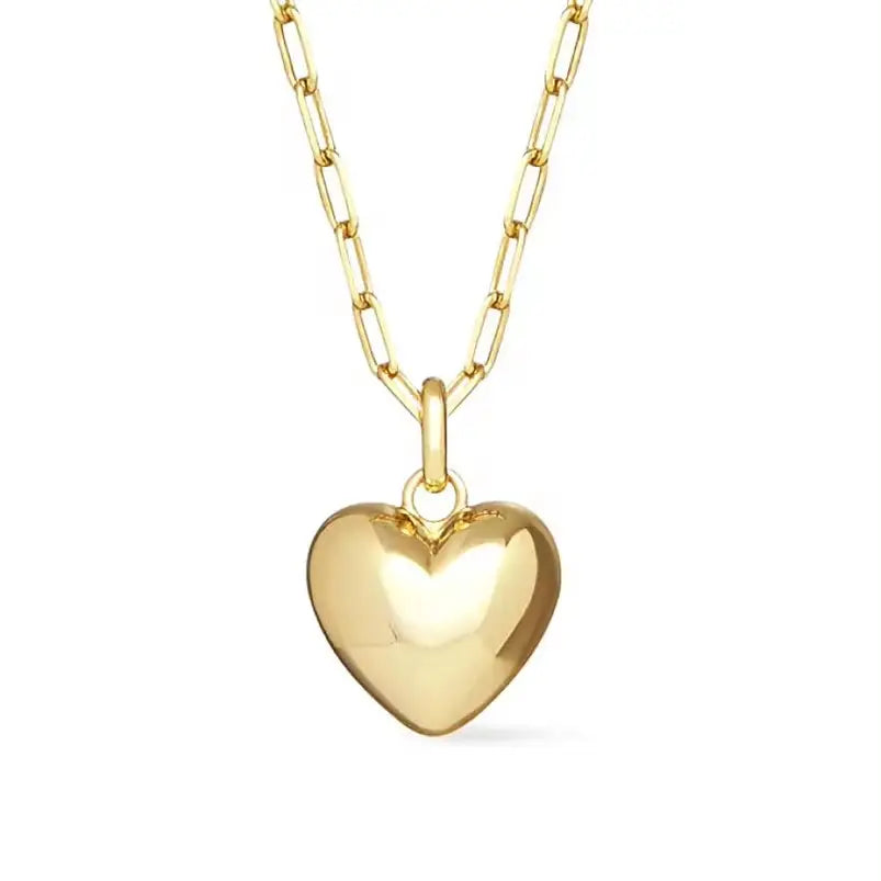 Heart Pendant Necklace, paperclip chain, 18K gold - Curated Home Decor