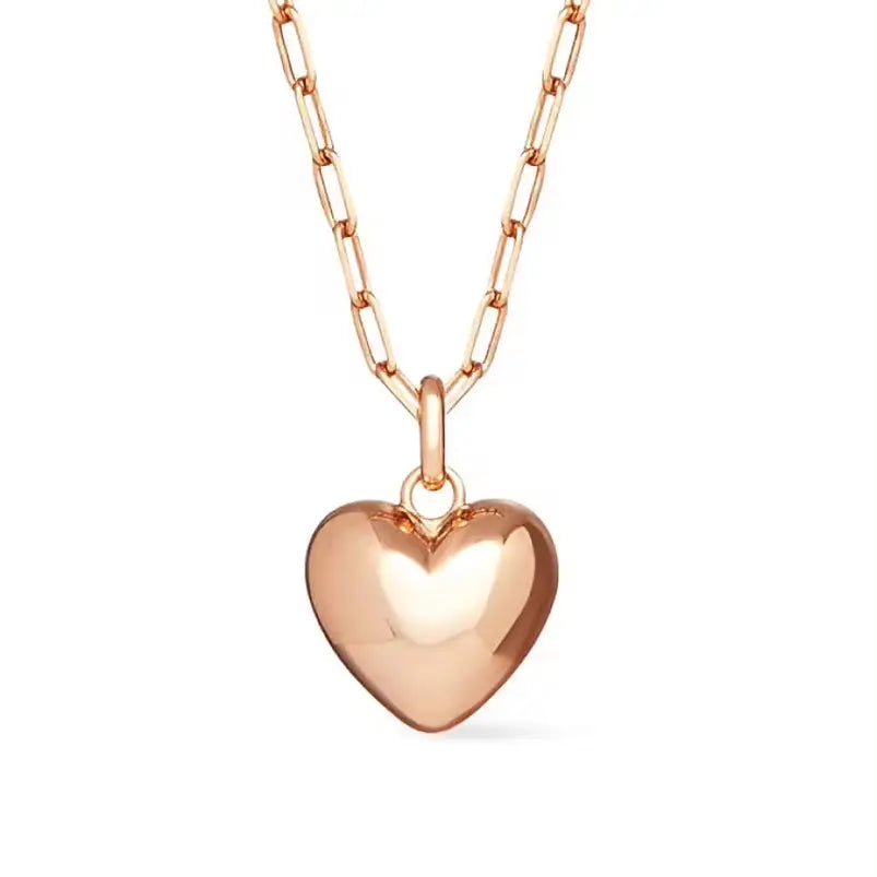 Heart Pendant Necklace, paperclip chain, 18K gold - Curated Home Decor