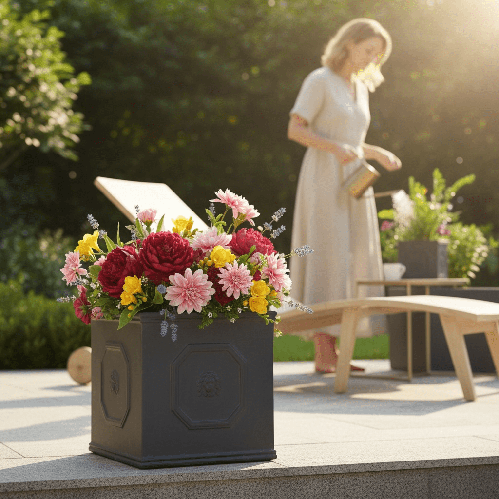 
                  
                    Lion Head Square Planter – Antique Gray - Curated Home Decor
                  
                