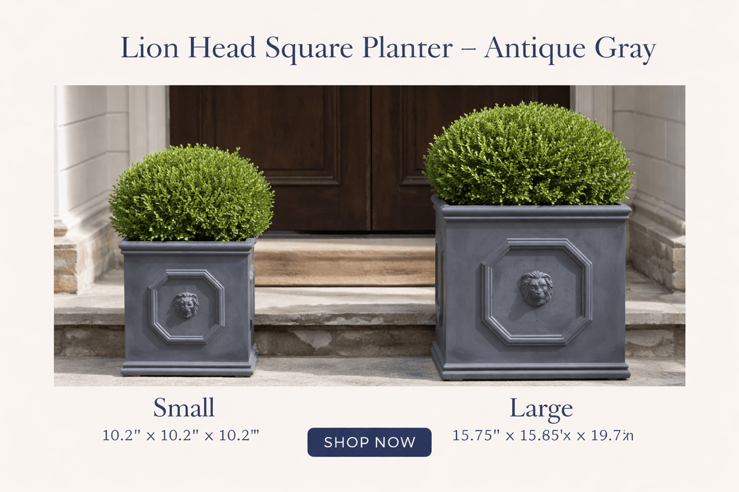 Lion Head Square Planter – Antique Gray - Curated Home Decor