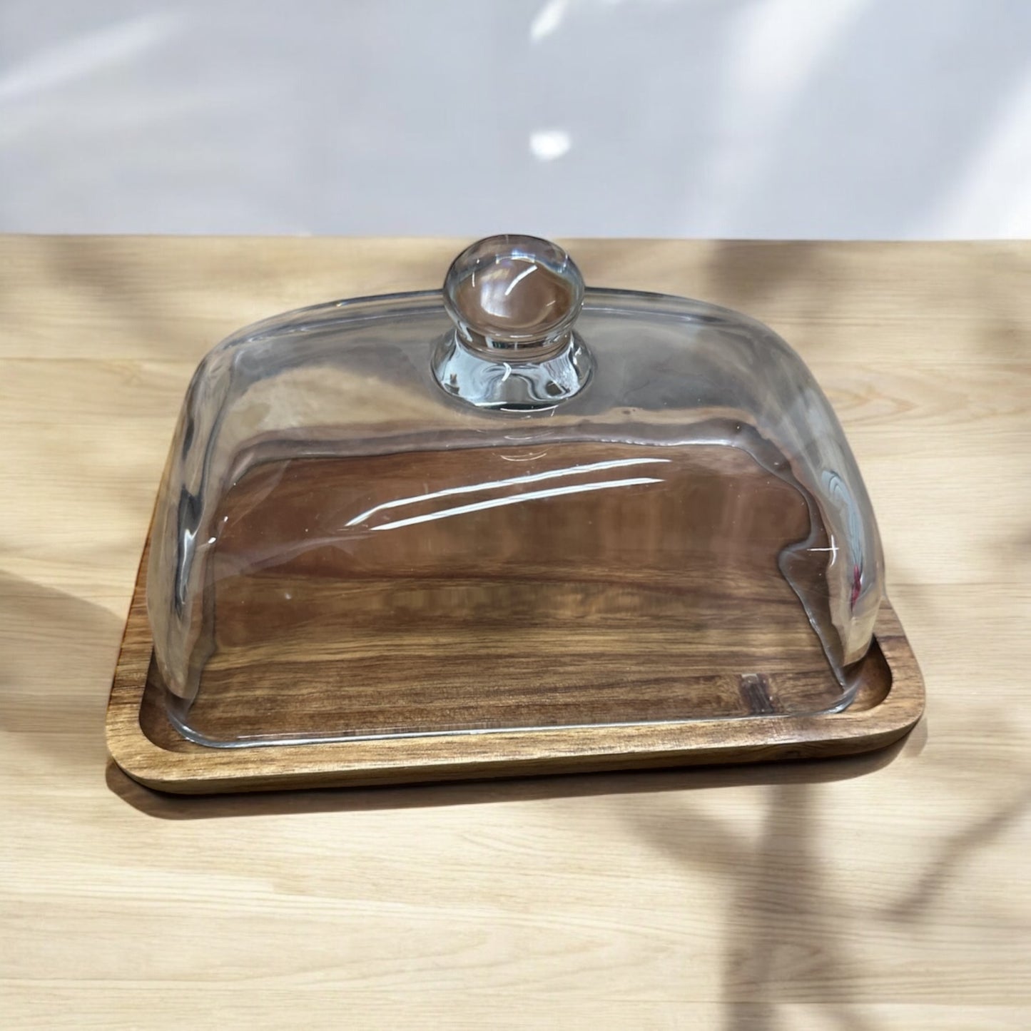 Butter Dish Storage Wood with Glass Lid