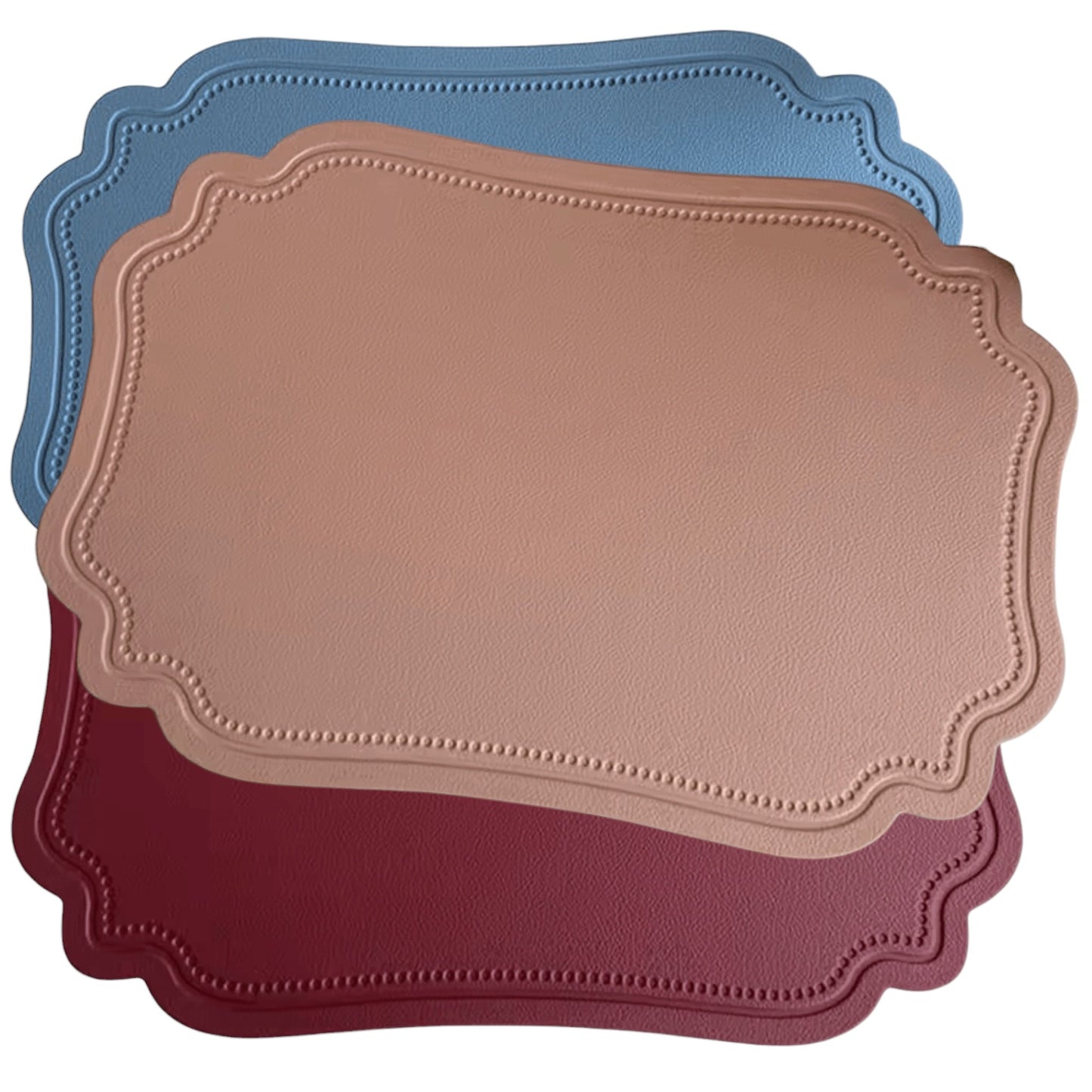 Scalloped faux leather placemat in Nordic style waterproof design with soft, durable PU material and decorative edges