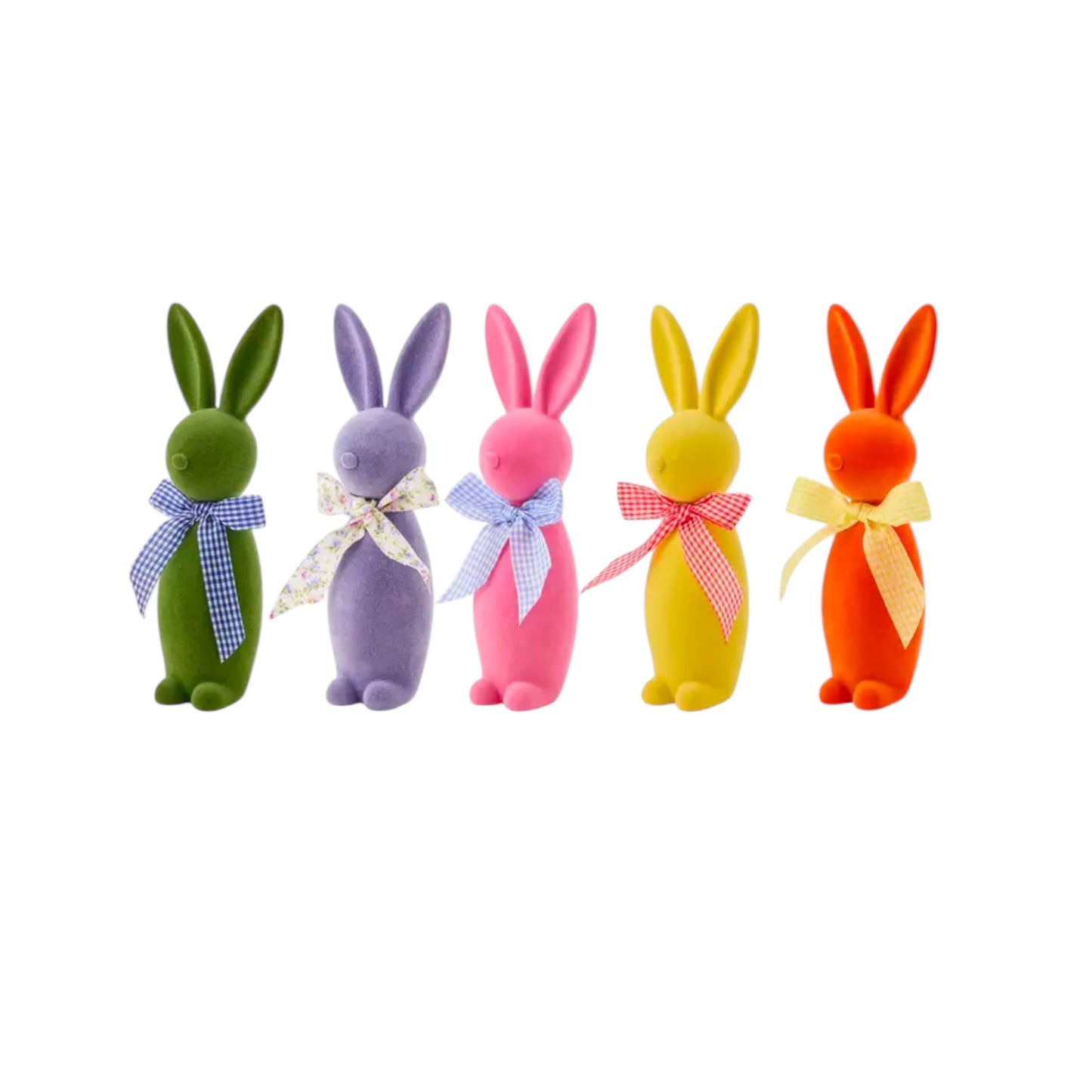 9" Assorted Resin Flocked Bunny with Bow