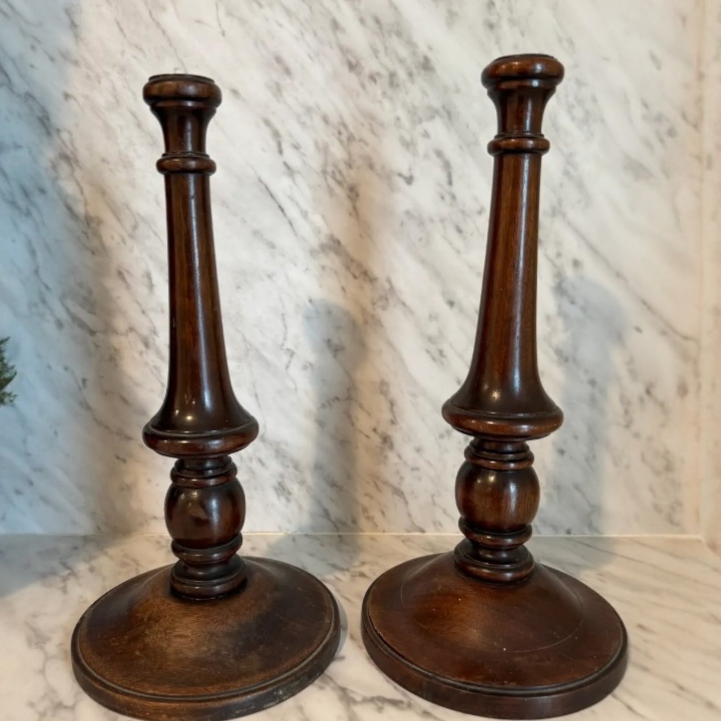 Pair of Early 20th Century, walnut, Candlesticks