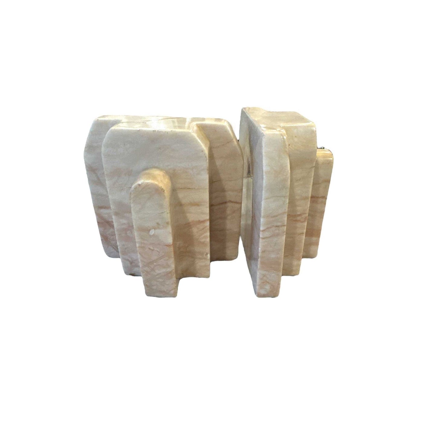 Vintage peach alabaster bookends pair with smooth polished finish and natural pink-peach hue
