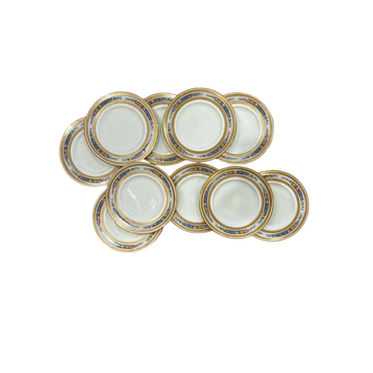 Vintage WH Grindley & Co floral trim European style china set of 10 with gold banding and scalloped border