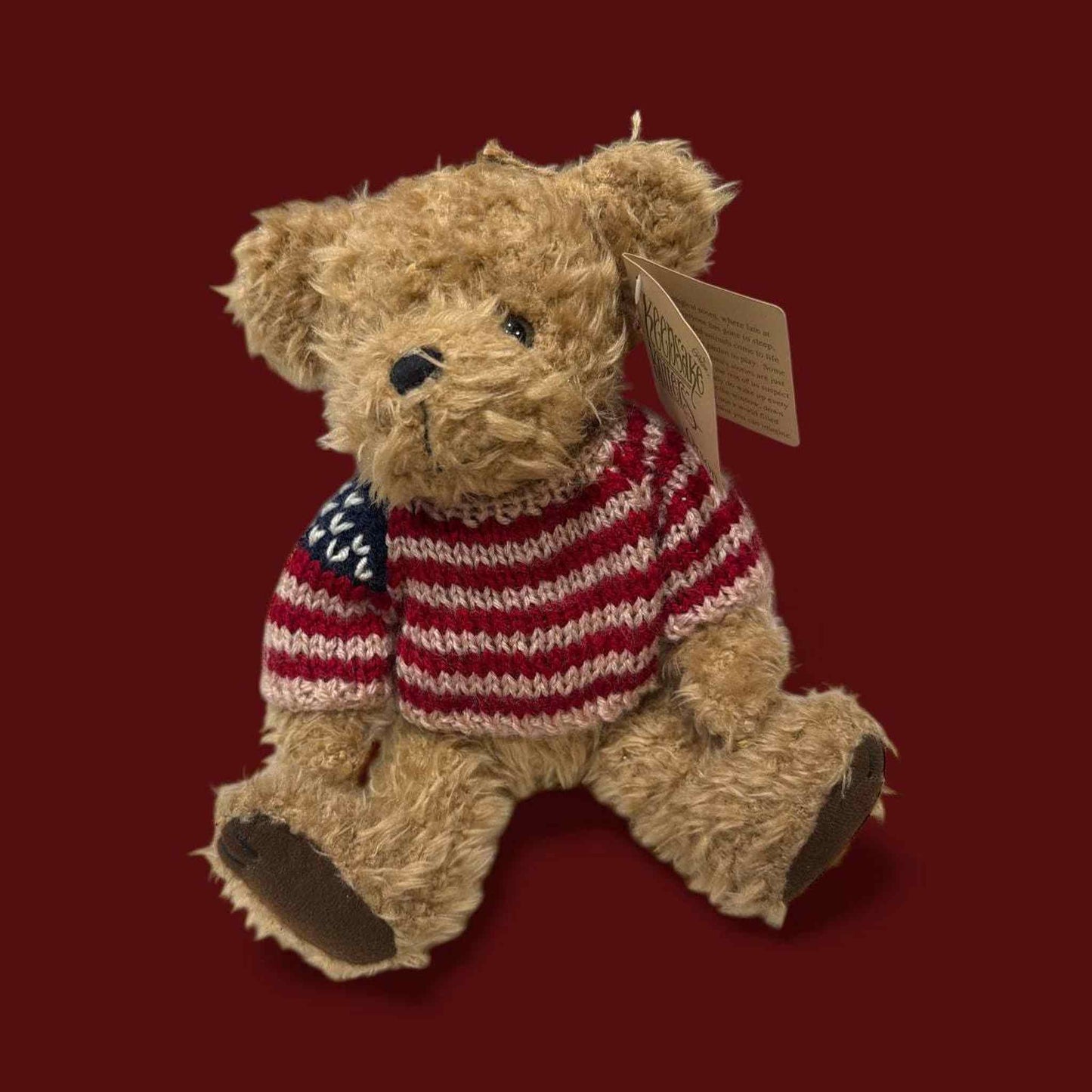 Vintage Gibson teddy bear in patriotic sweater keepsake critter