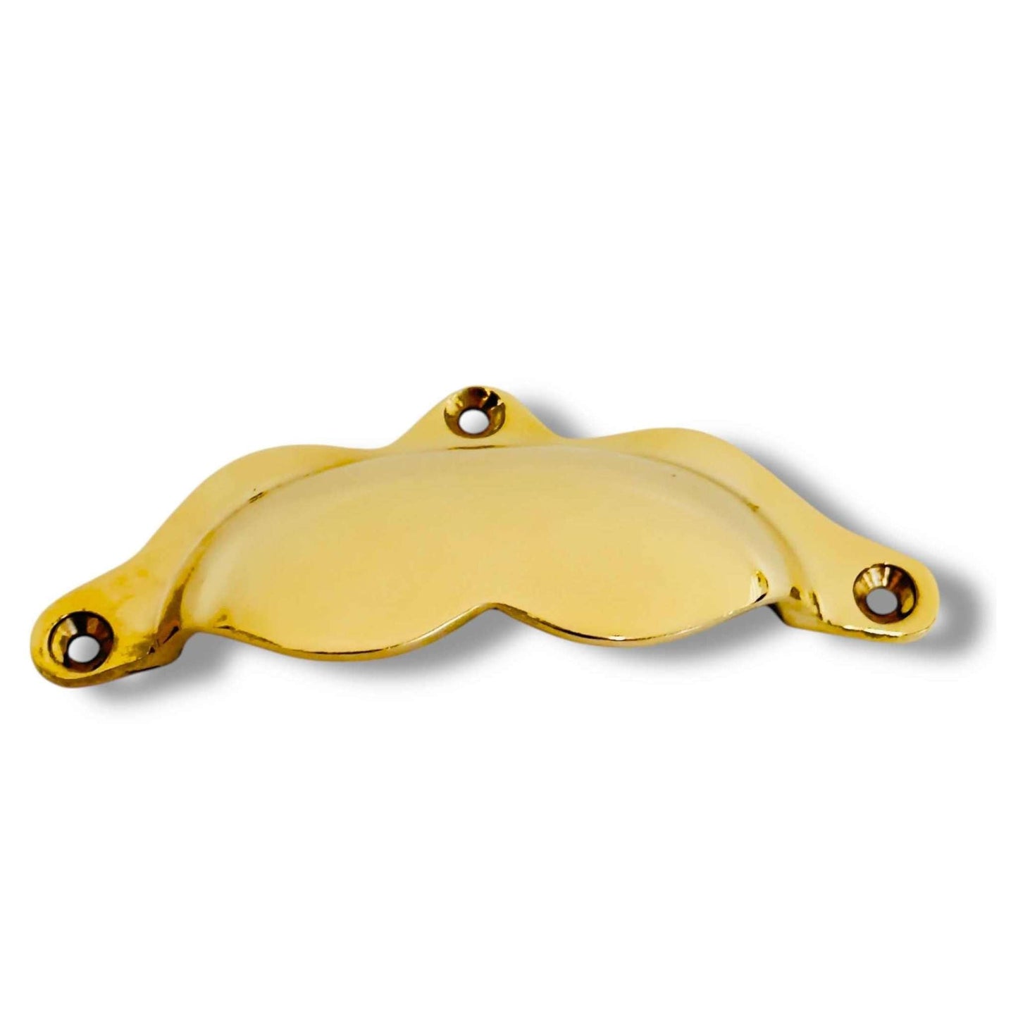 Scalloped brass drawer pull 4-inch solid unlacquered handcrafted cabinet handle