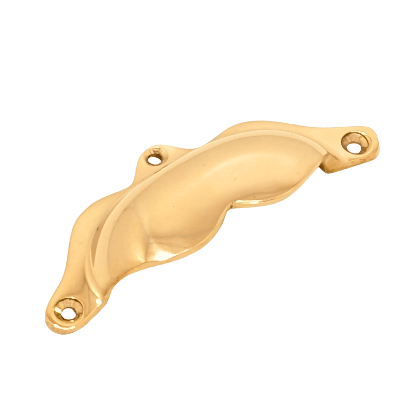 Scalloped brass drawer pull 4-inch solid brass with unlacquered finish and vintage patina