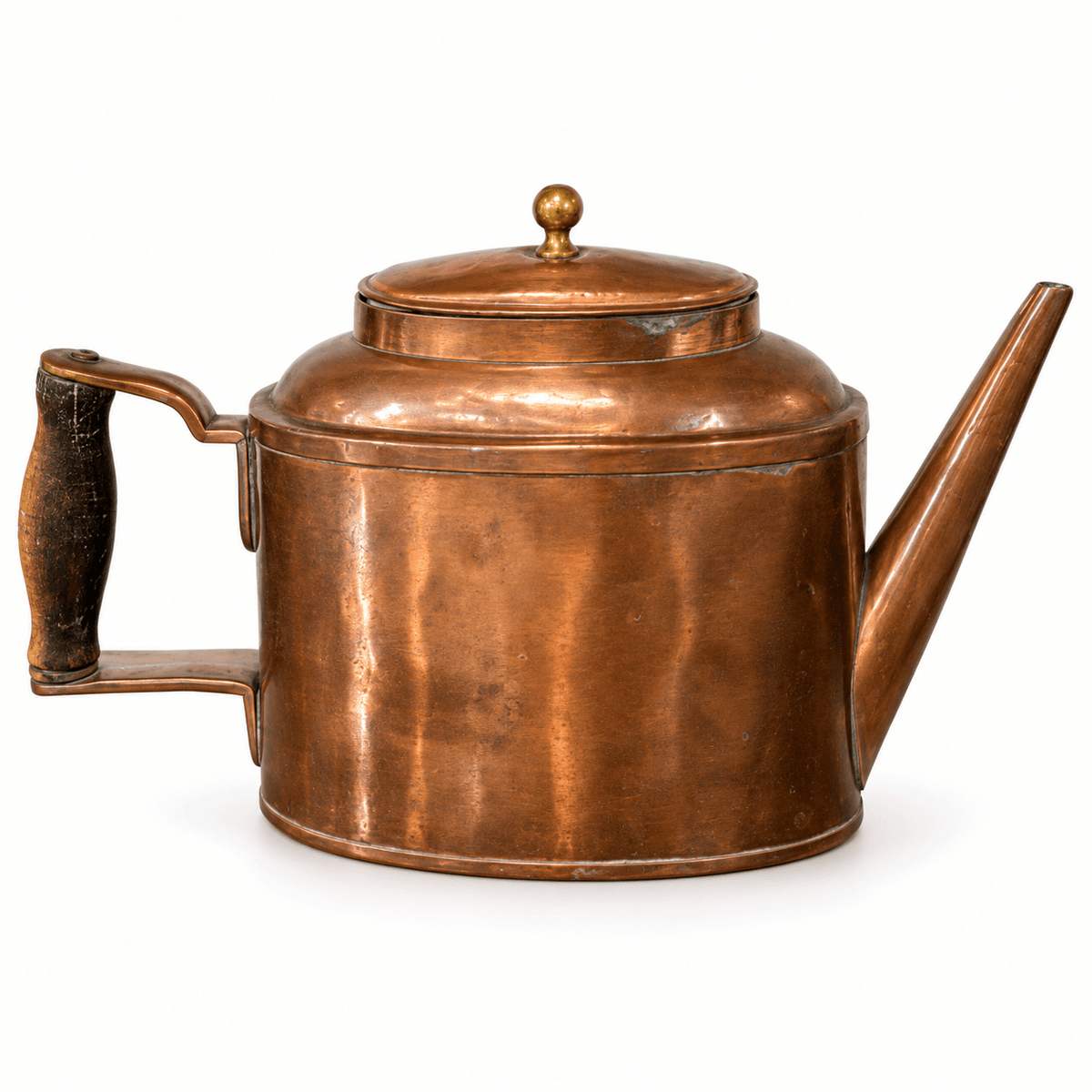 Antique Copper Tea Kettle with Turned Wood Handle - Curated Home Decor