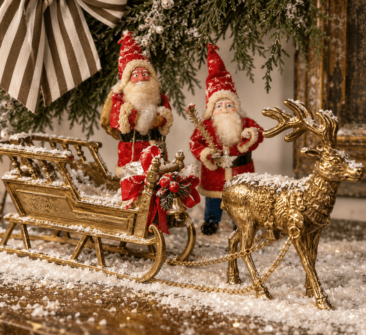 Vintage Brass Sleigh & Reindeer Set - Curated Home Decor