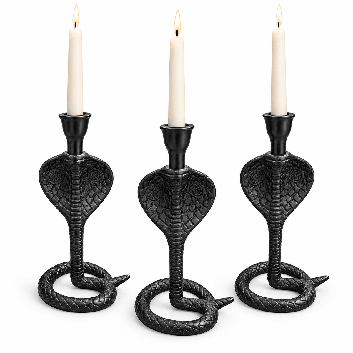 Black Cobra Candlestick Holder – Cast Metal Snake Taper Candle Holder - Curated Home Decor