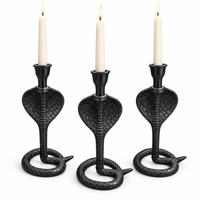 Black Cobra Candlestick Holder – Cast Metal Snake Taper Candle Holder