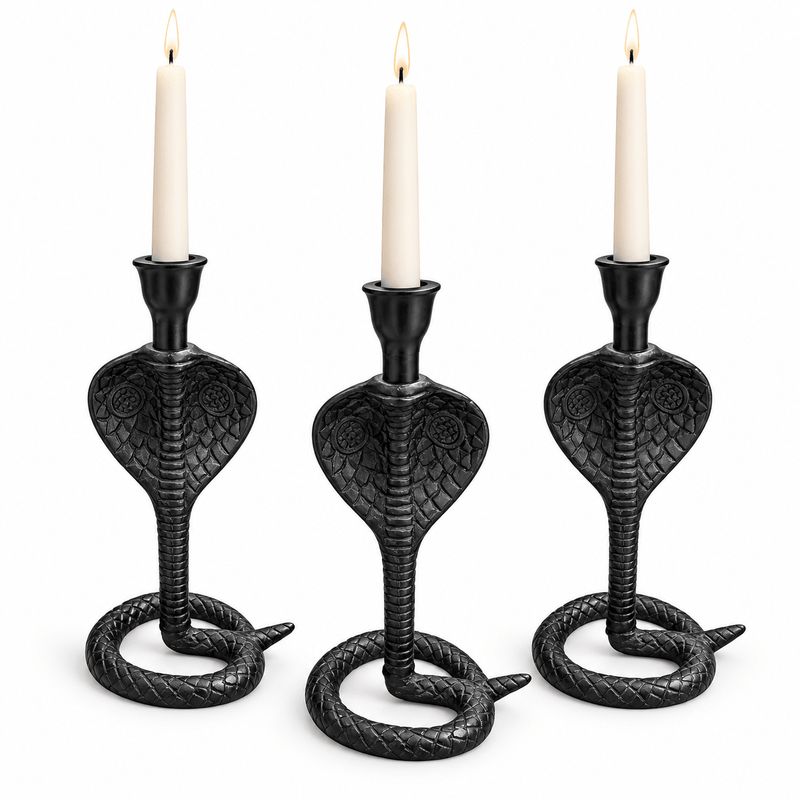 Black Cobra Candlestick Holder – Cast Metal Snake Taper Candle Holder