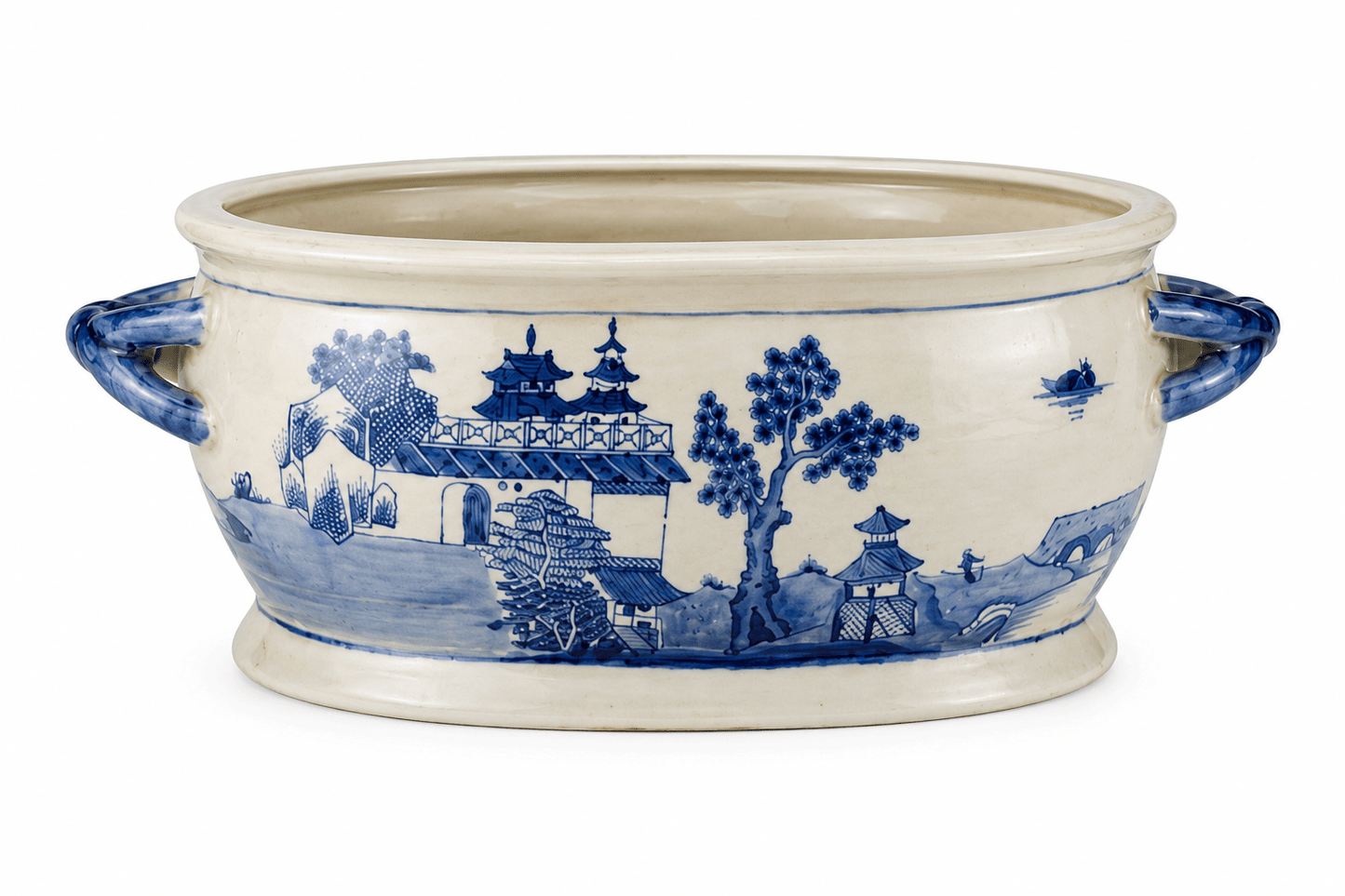 Blue & White Porcelain Landscape Jardinière Cachepot - Curated Home Decor