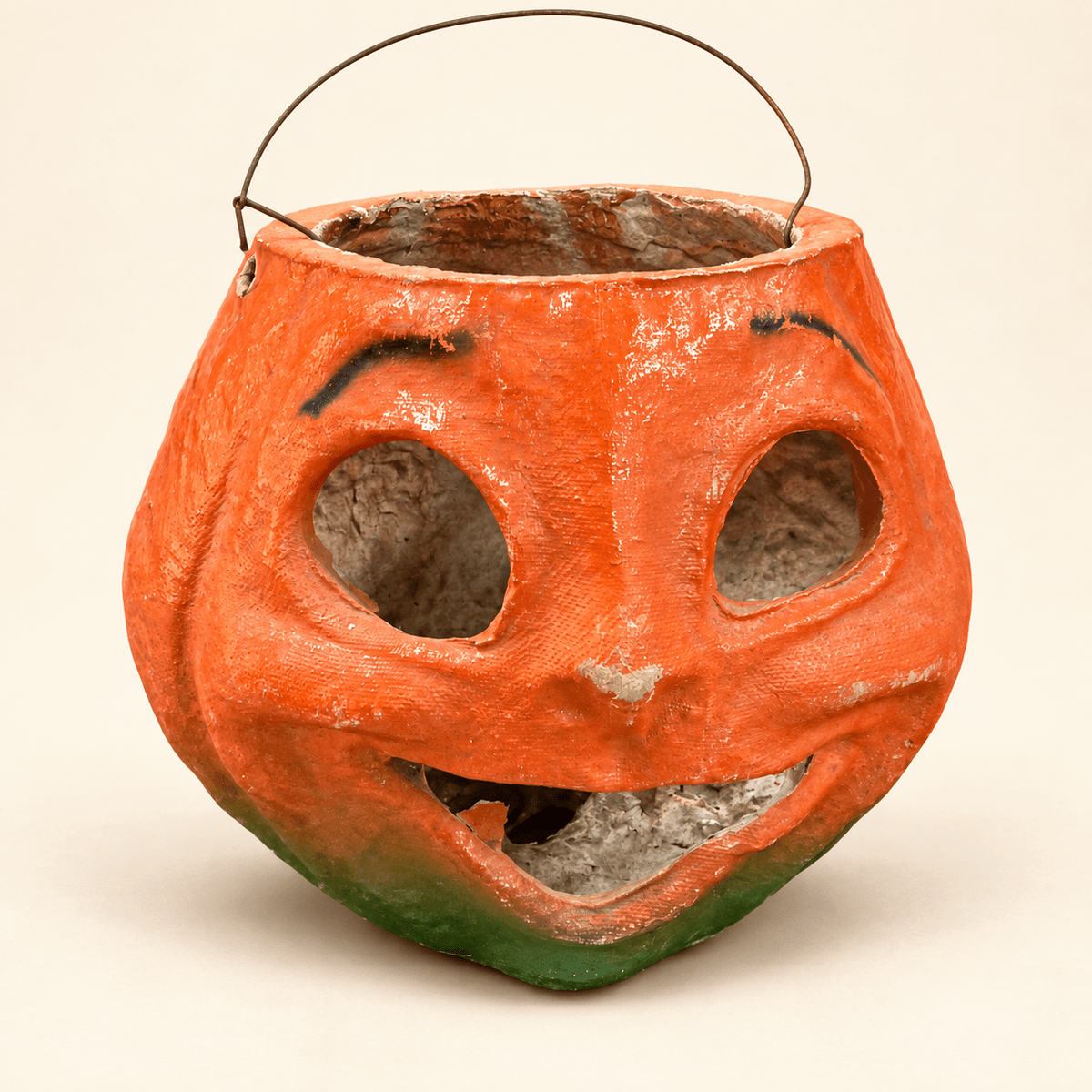 Vintage Paper Mache Jack-o'-Lantern with Wire Handle - Curated Home Decor