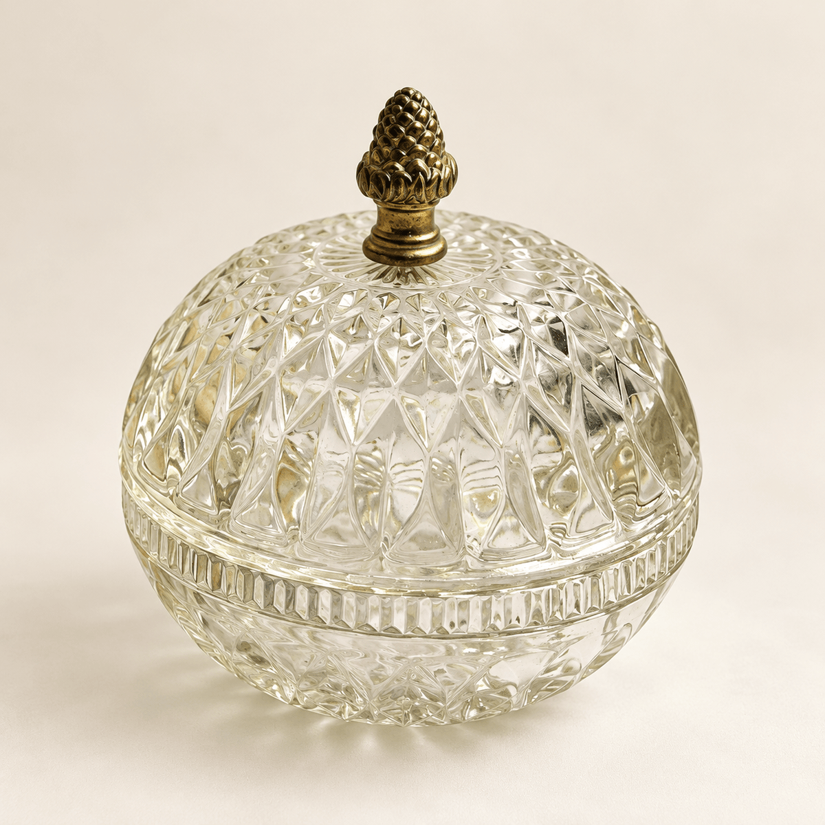 Vintage Clear Indiana Glass Mount Vernon Candy Box with Pineapple Brass Finial - Curated Home Decor