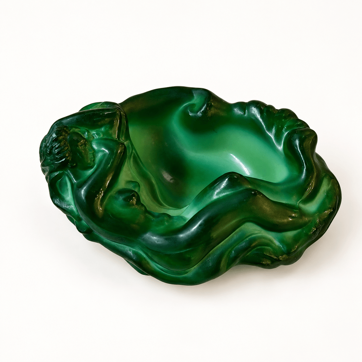 Vintage Art Nouveau–Style Malachite Green Glass Bowl - Curated Home Decor