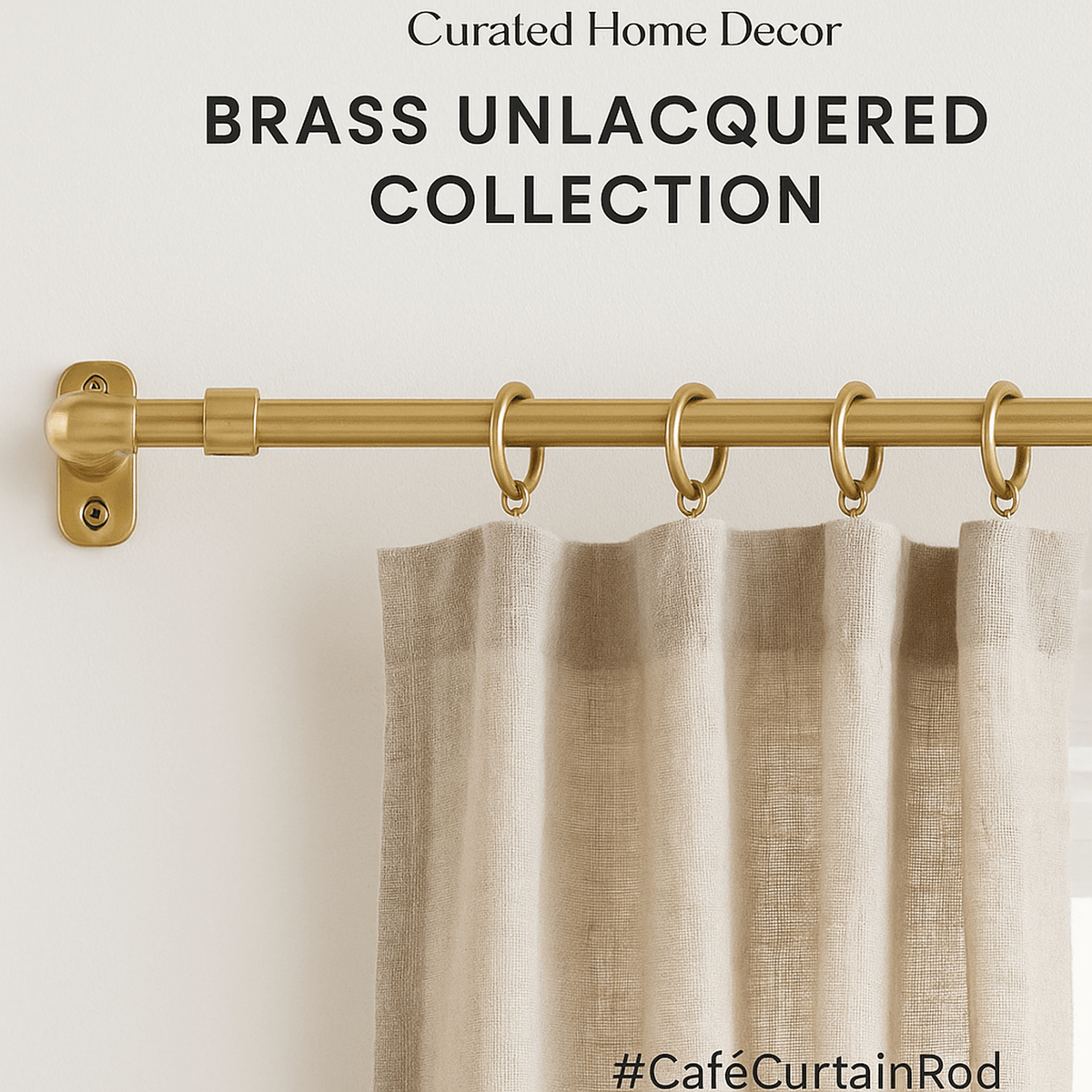 Brass Cafe Curtain Rod and Rings 27” | Curated Home Decor