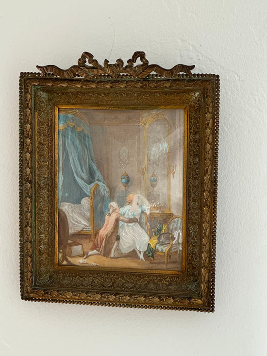 Antique French Miniature Painting in Bronzed Gold Frame - Curated Home Decor