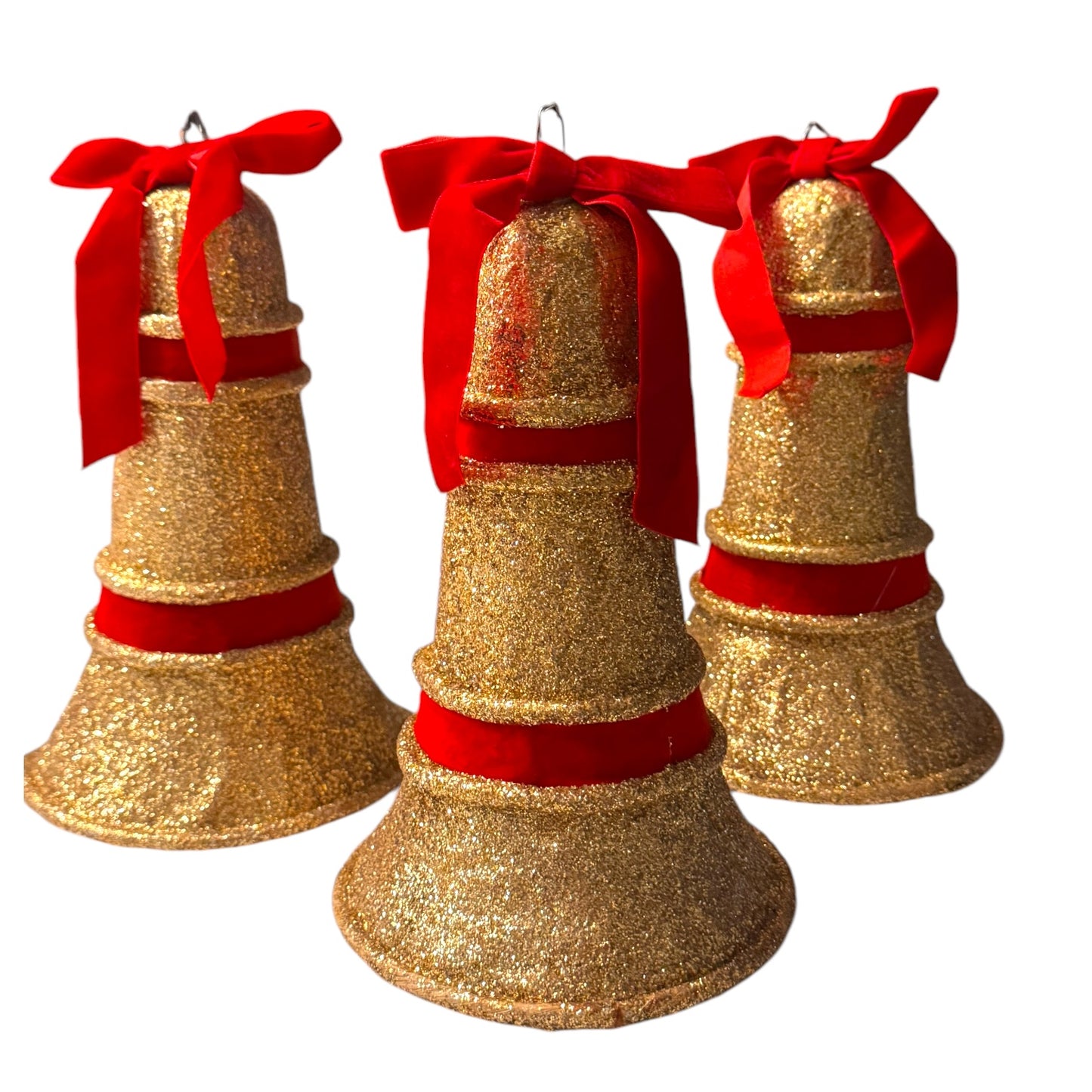 Vintage 1950s Gold Glitter Bells Set of 3 - Curated Home Decor