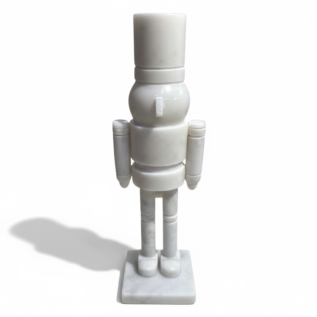 Marble decorative nutcracker figurine with modern white marble finish on square base