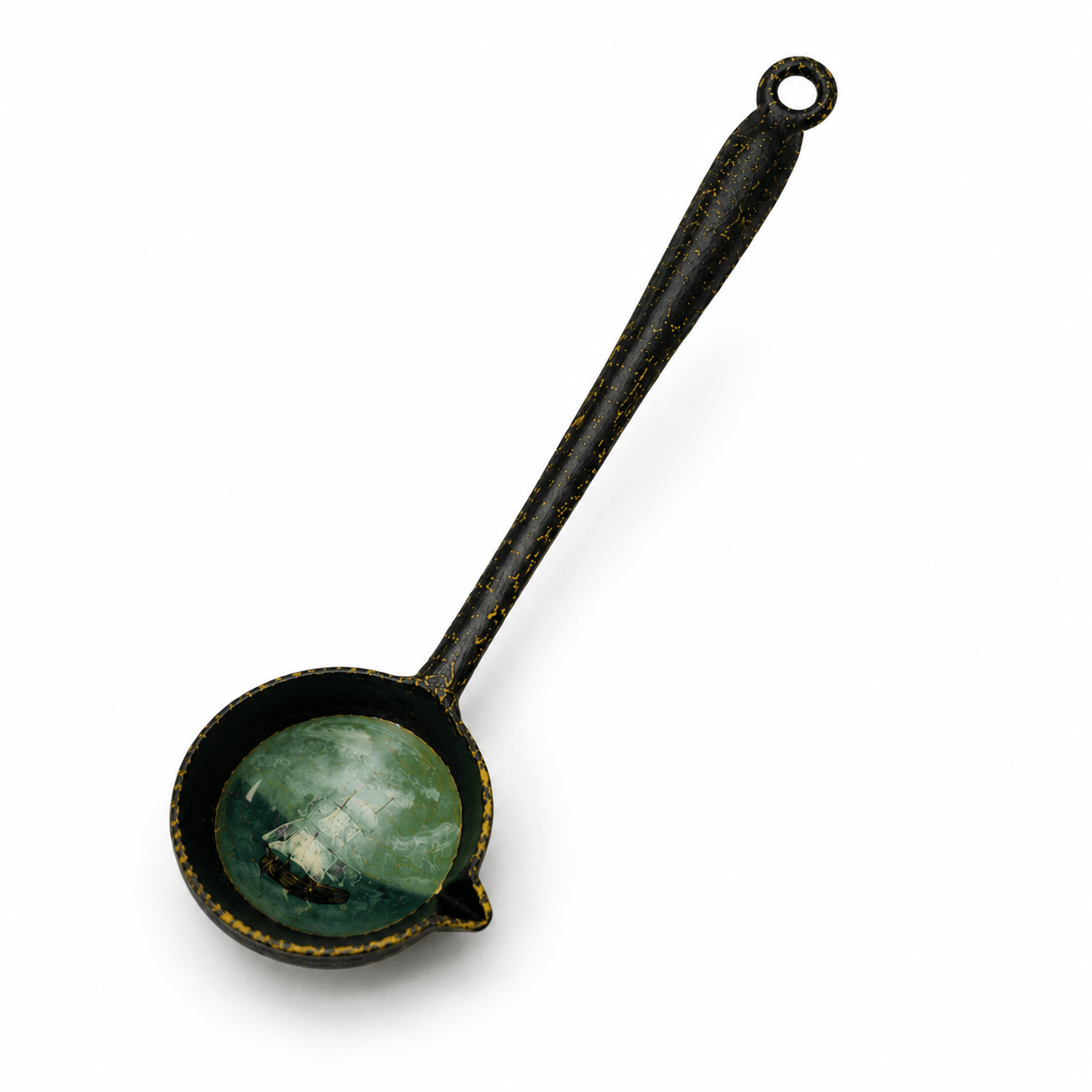 Vintage Cast Iron Dipper · Hand-Painted Sailing Ship · Nautical Folk Art - Curated Home Decor