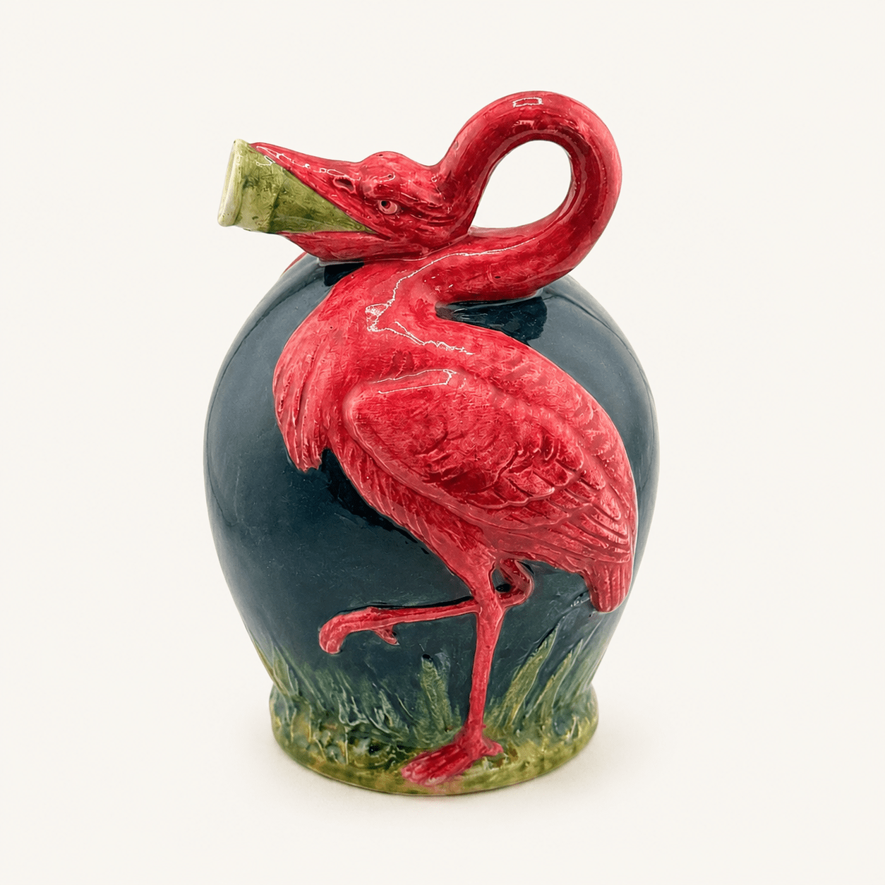 Antique Figural Flamingo Pitcher | Sculptural Bird Jug | 1890s European Ceramic - Curated Home Decor