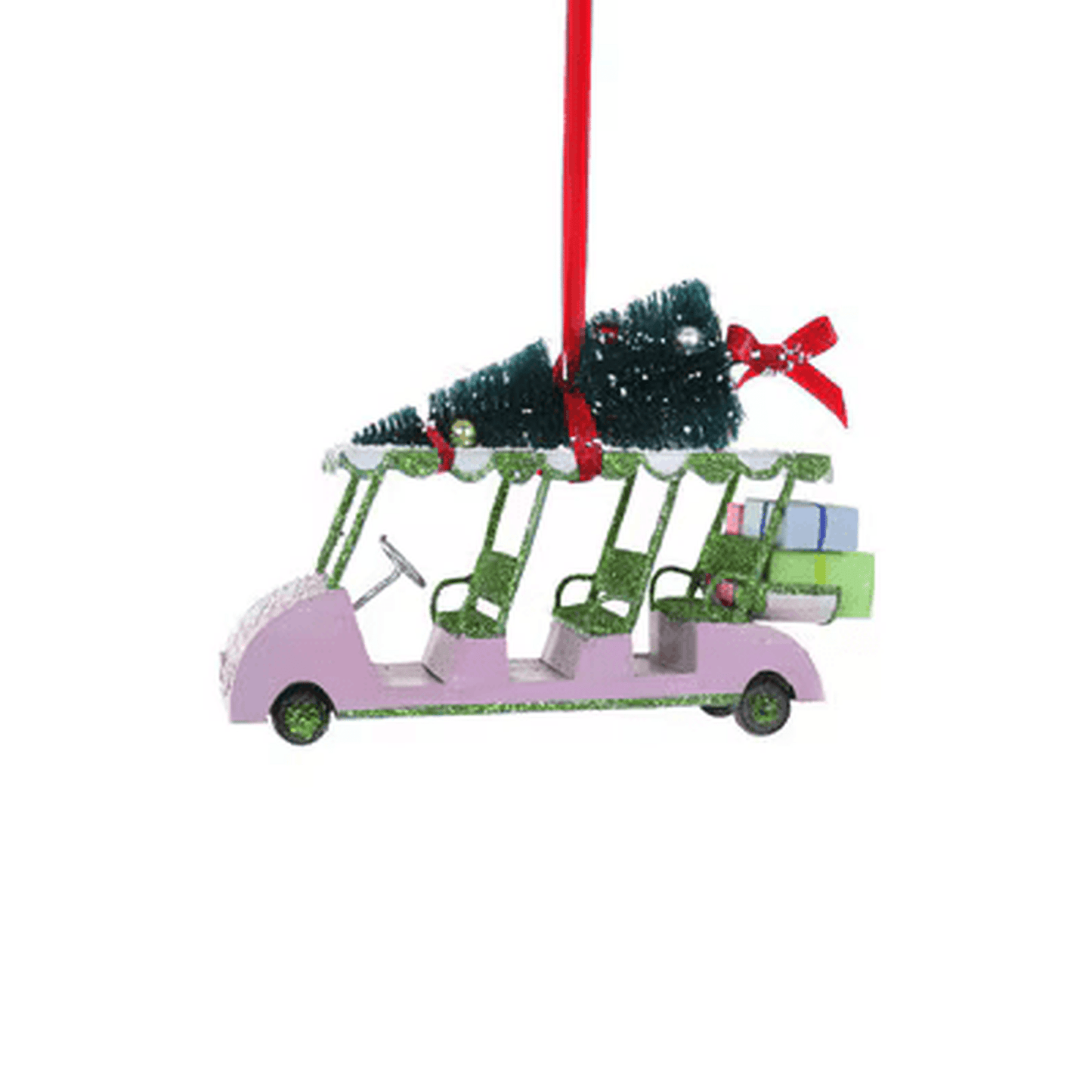 Best Christmas by Par Ornament resin holiday decoration with golf carts carrying Christmas tree and gifts