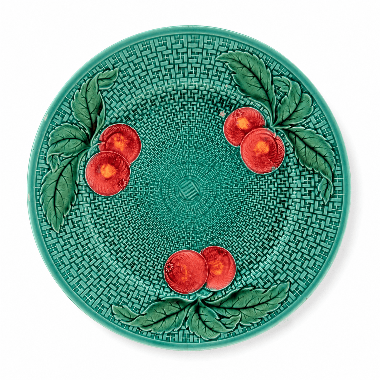 Majolica Cherry Plate | Teal Basketweave | Made in Germany - Curated Home Decor