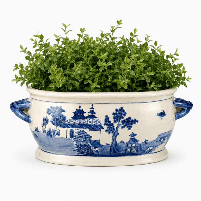 Blue & White Porcelain Landscape Jardinière Cachepot