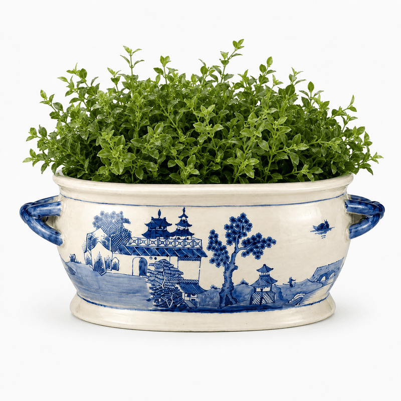 Blue & White Porcelain Landscape Jardinière Cachepot