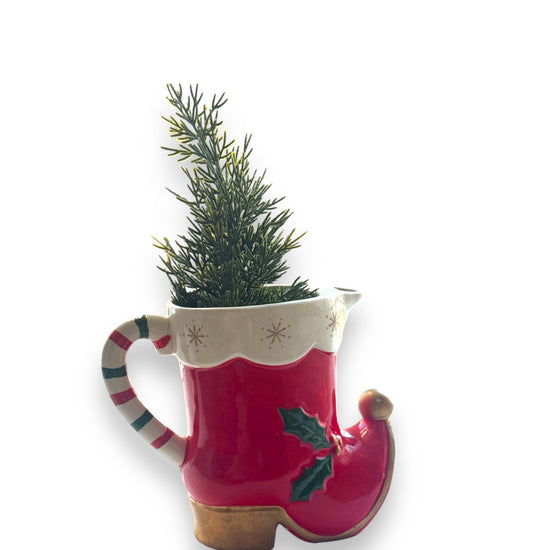 Vintage Candy Cane Napco Pixie Boot Planter - Curated Home Decor