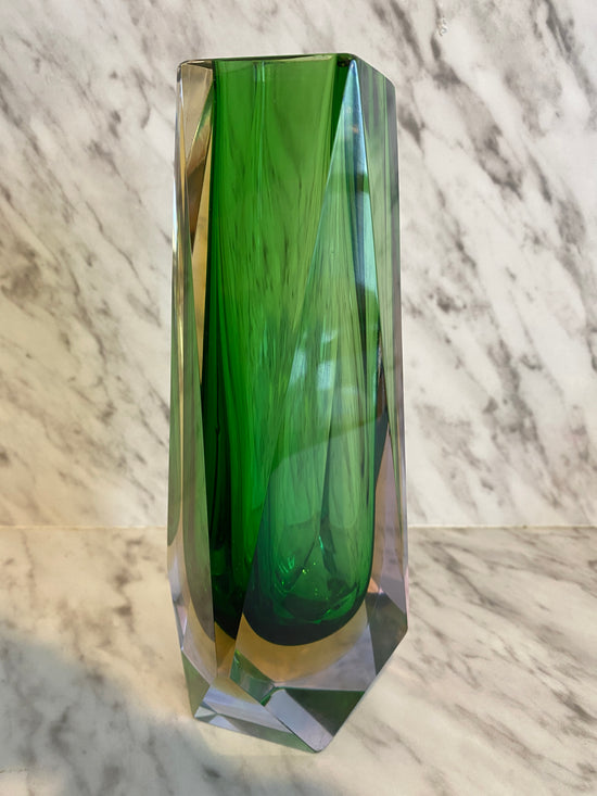 Vintage Sommerso  Murano Faceted Glass Vase