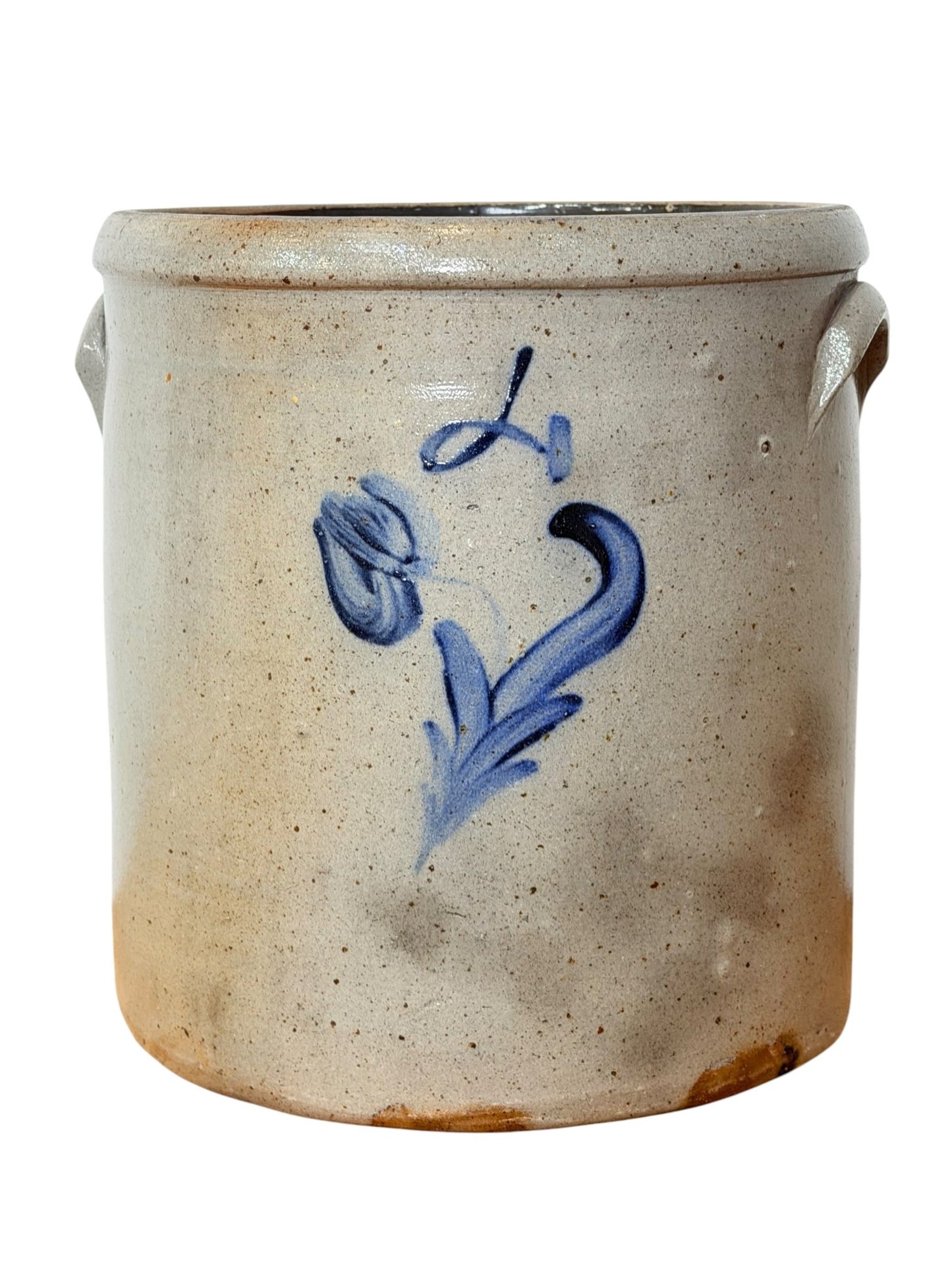 
                  
                    Antique Salt-Glazed Stoneware Crock with Hand-Painted Cobalt Floral Motif - Curated Home Decor
                  
                