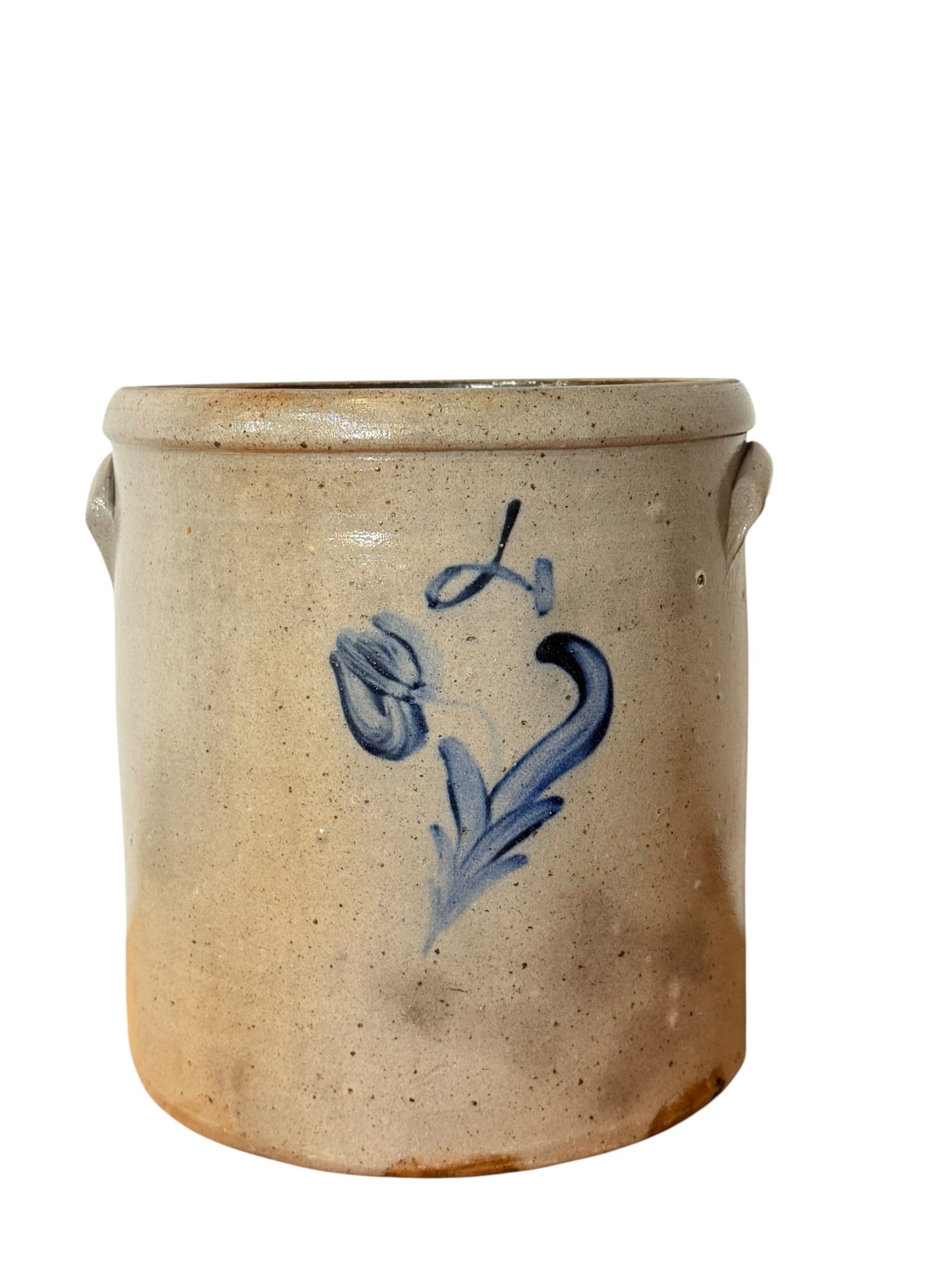 
                  
                    Antique Salt-Glazed Stoneware Crock with Hand-Painted Cobalt Floral Motif - Curated Home Decor
                  
                
