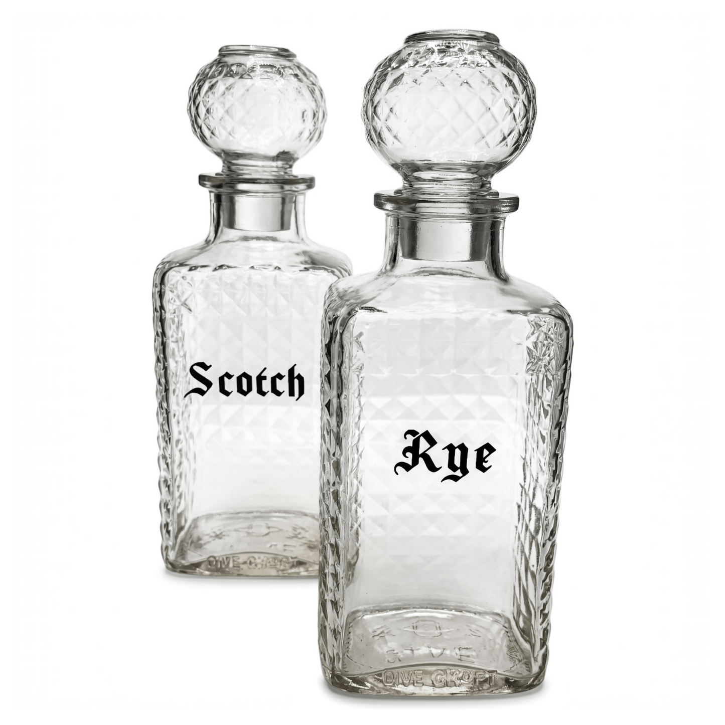 Vintage Scotch & Rye Diamond-Cut Glass Decanter Set - Curated Home Decor