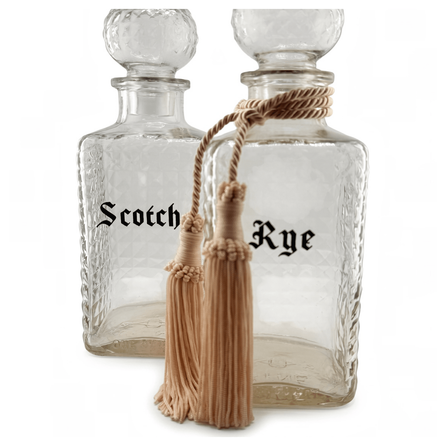 Vintage Scotch & Rye Diamond-Cut Glass Decanter Set - Curated Home Decor