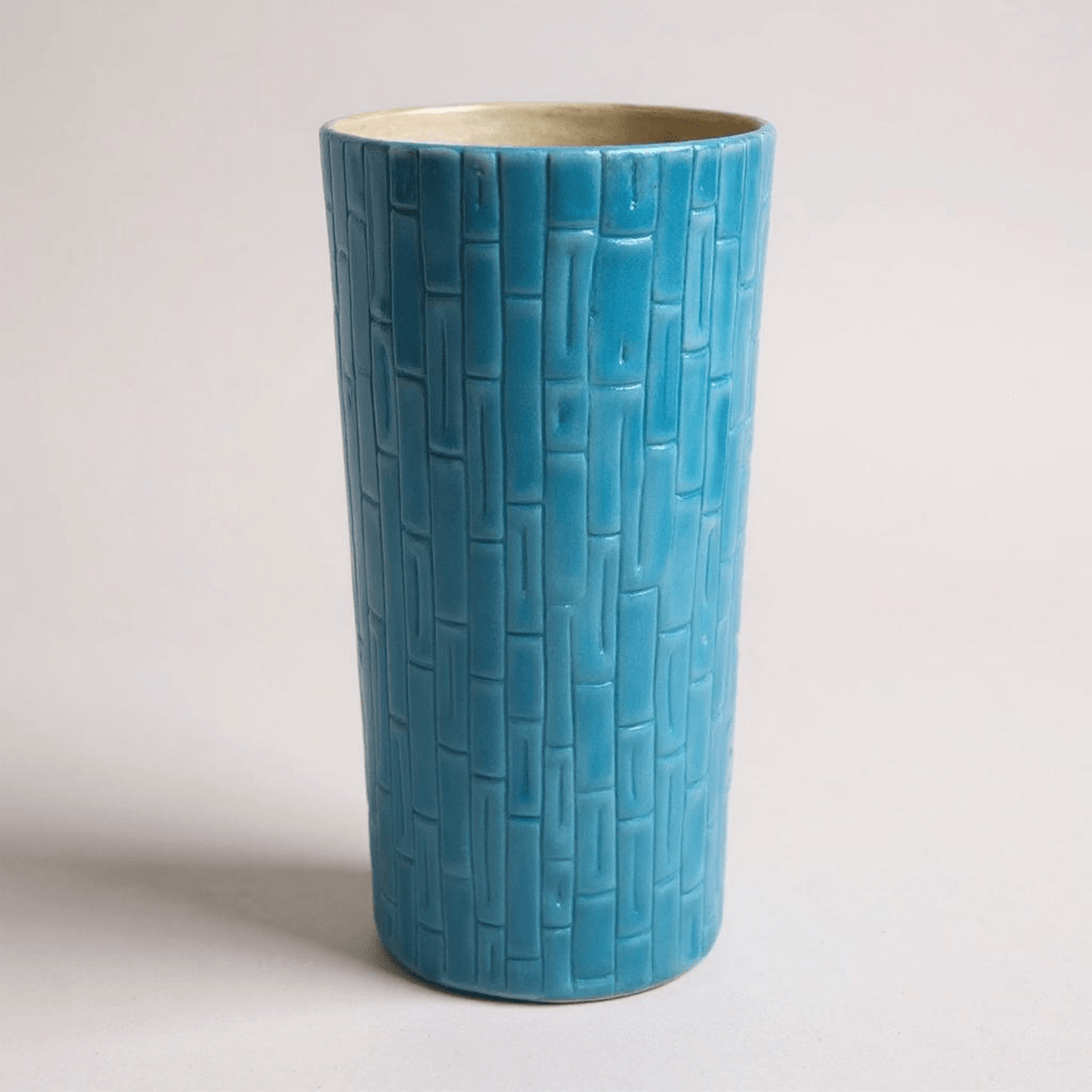 
                  
                    Vintage blue glazed ceramic bamboo umbrella stand with faux bamboo design, 1970s Italian Hollywood Regency style
                  
                