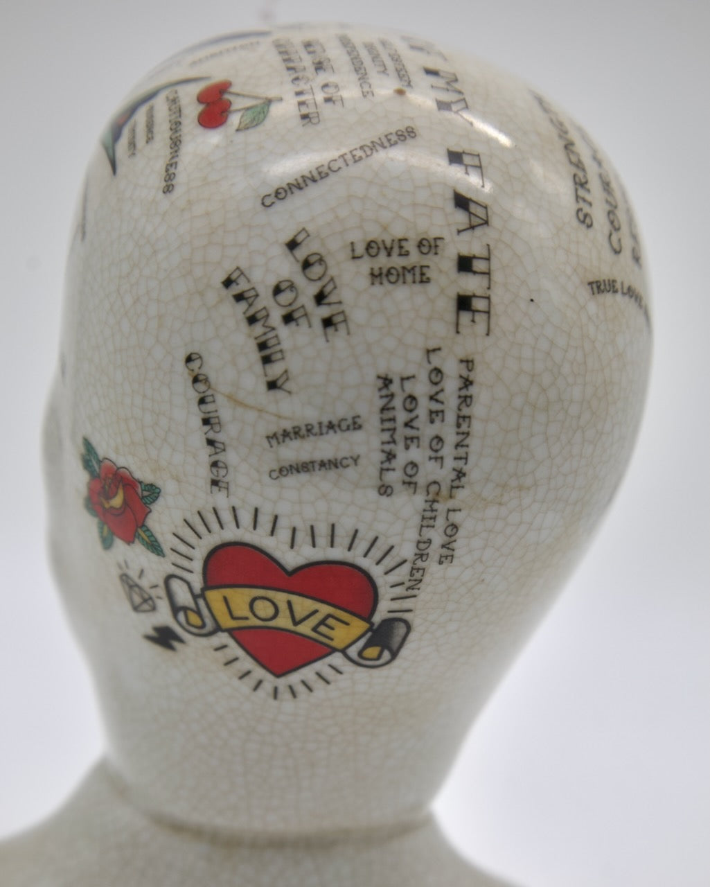 Vintage Phrenology Bust – Porcelain with Tattoo-Inspired Design