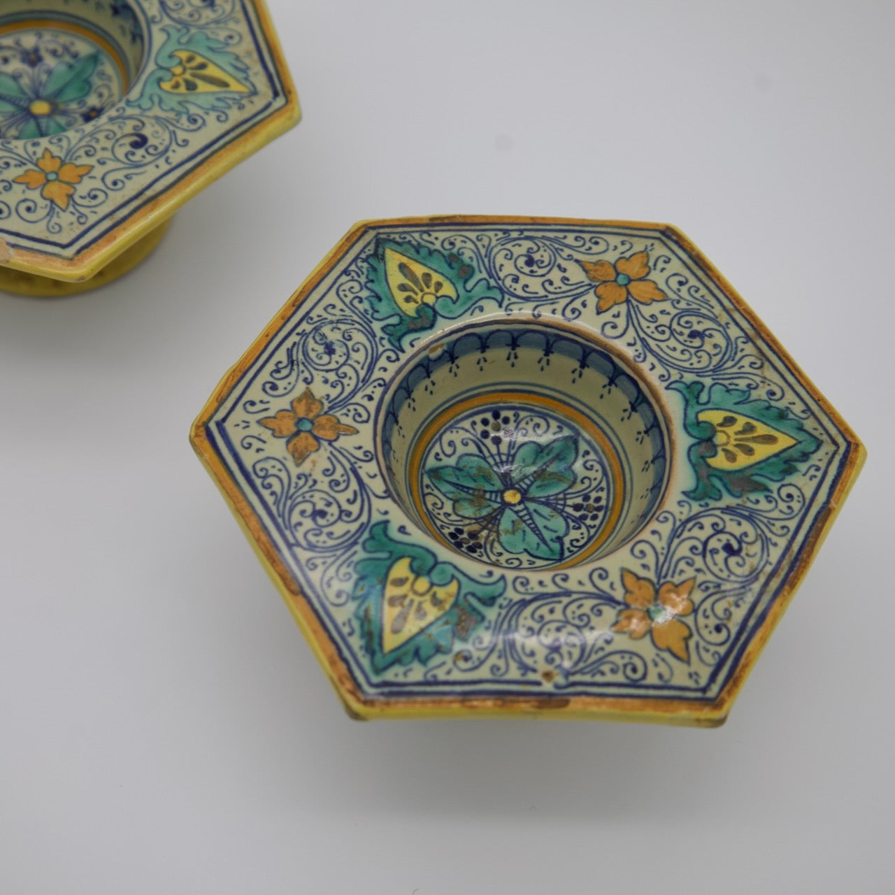 Vintage Set of 2 Italian Provincial Deruta Hand-Painted Ceramic Holders - Curated Home Decor