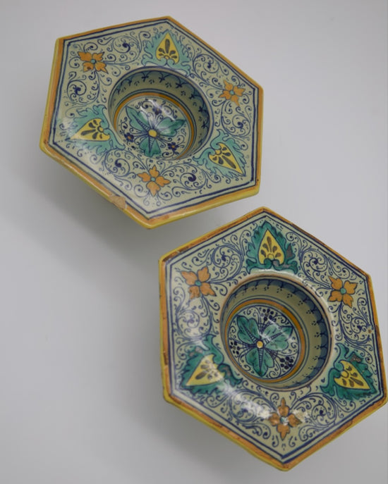 Vintage Set of 2 Italian Provincial Deruta Hand-Painted Ceramic Holders