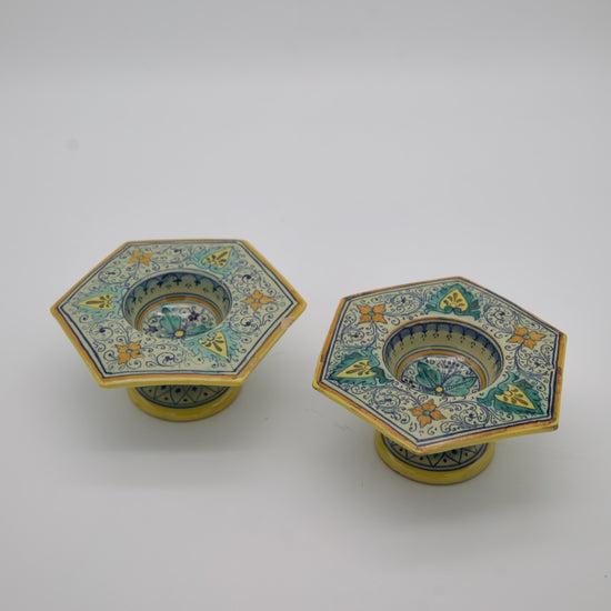 Vintage Set of 2 Italian Provincial Deruta Hand-Painted Ceramic Holders