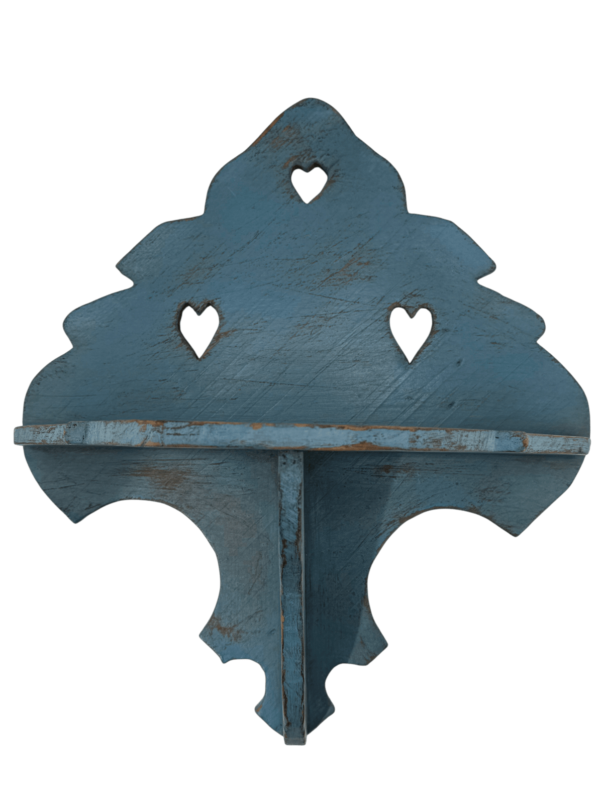 Vintage Blue Folk Corner Shelf with Heart Cutouts - Curated Home Decor