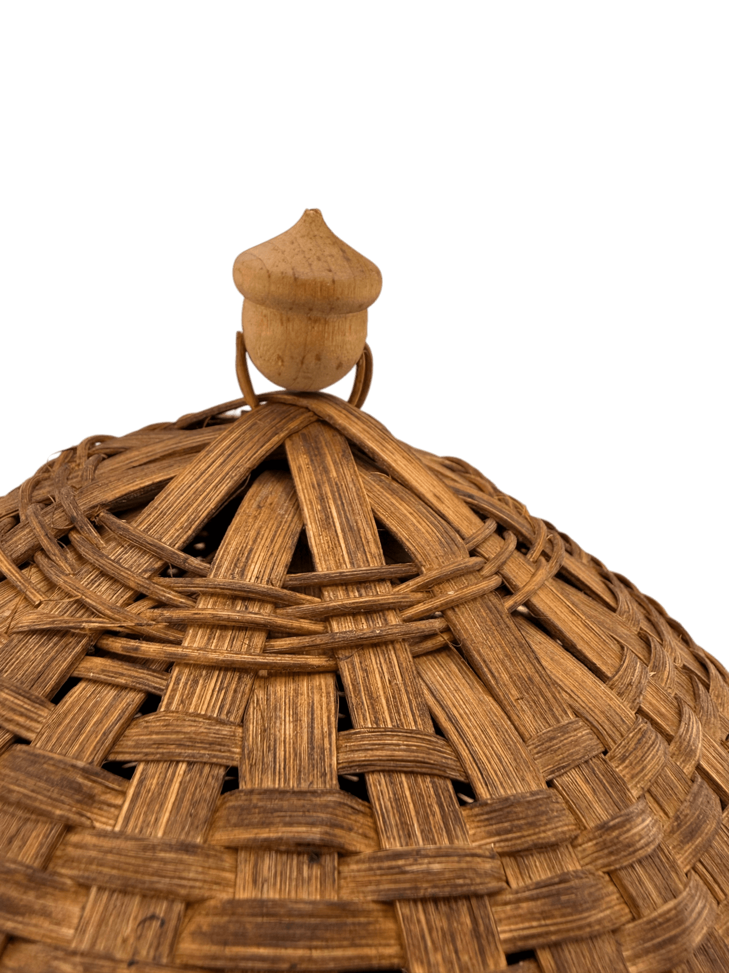 
                  
                    Antique Woven Splint Lidded Egg Basket with Carved Acorn Finial - Curated Home Decor
                  
                