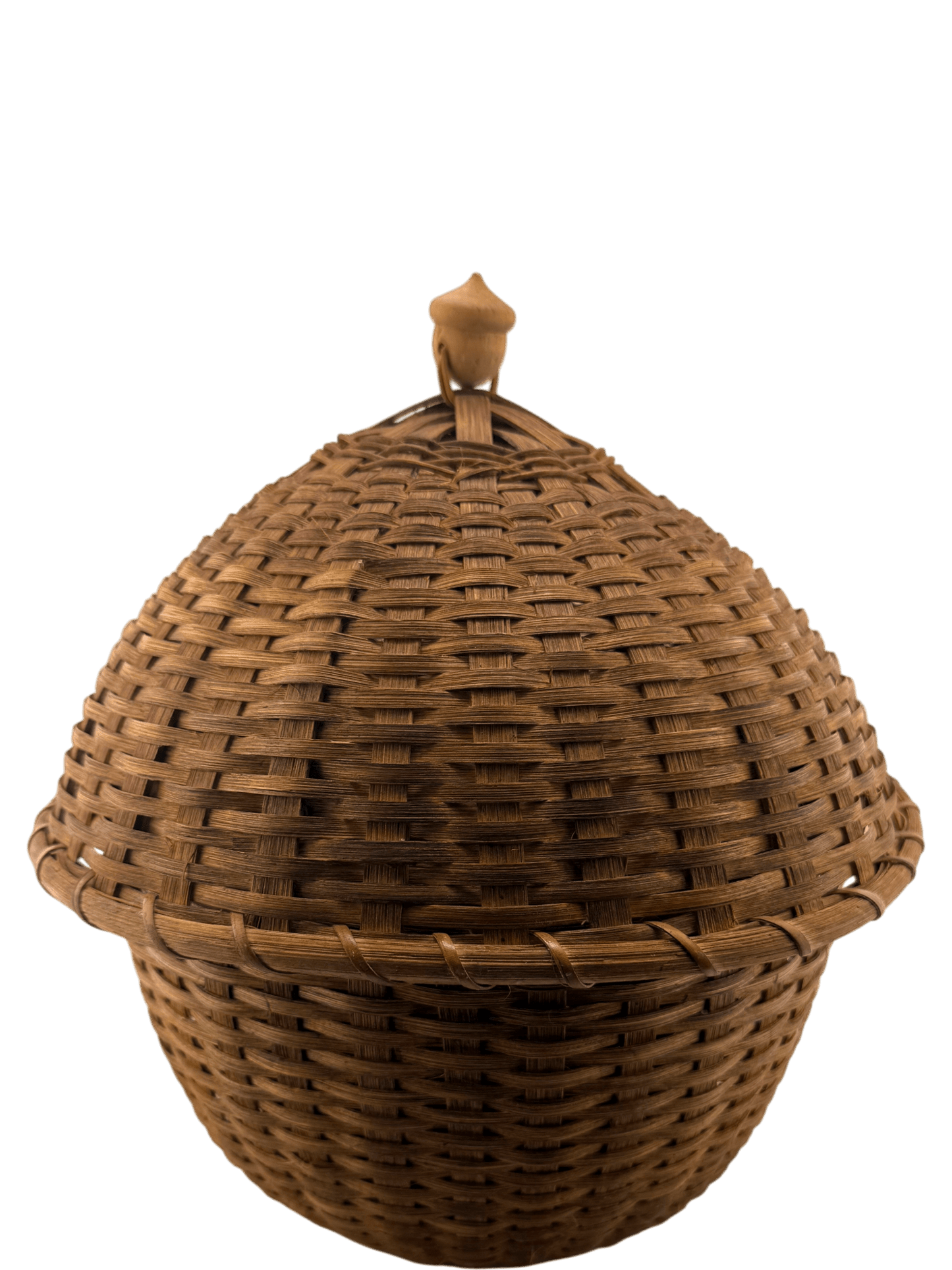Antique Woven Splint Lidded Egg Basket with Carved Acorn Finial - Curated Home Decor