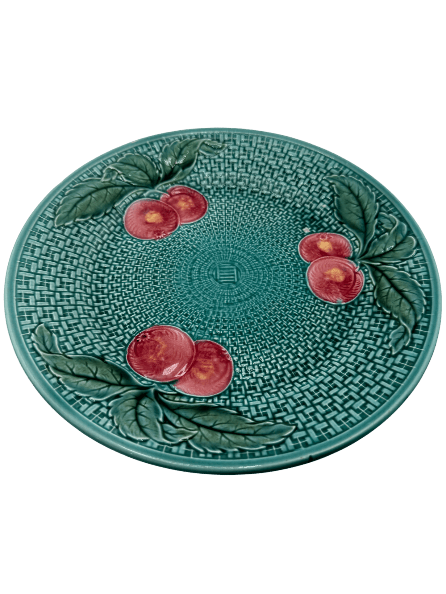 
                  
                    Majolica Cherry Plate | Teal Basketweave | Made in Germany - Curated Home Decor
                  
                
